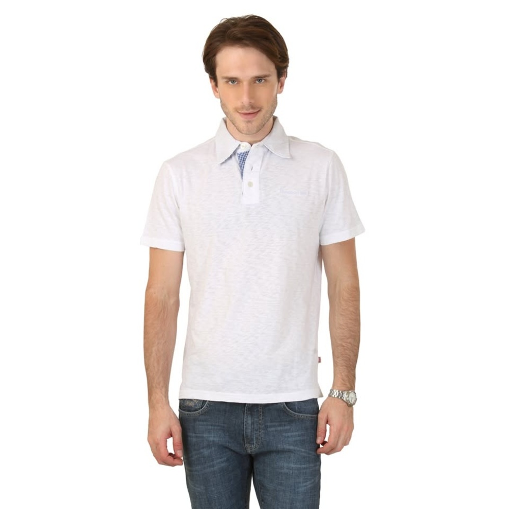 Polo Shirt Men's White NWT Checkered collar detail